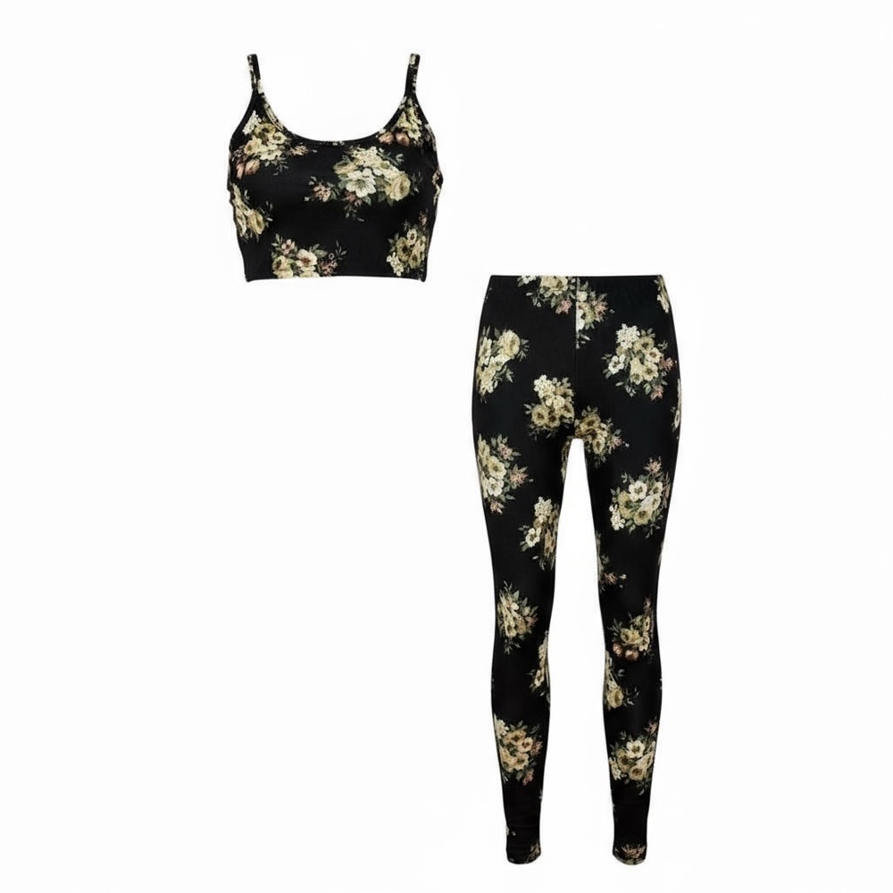 NWOT*  Blue Leopard Floral Pants and Crop Top Set 2x
